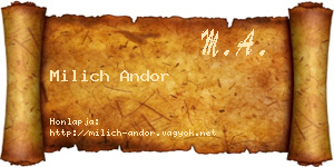 Milich Andor névjegykártya
